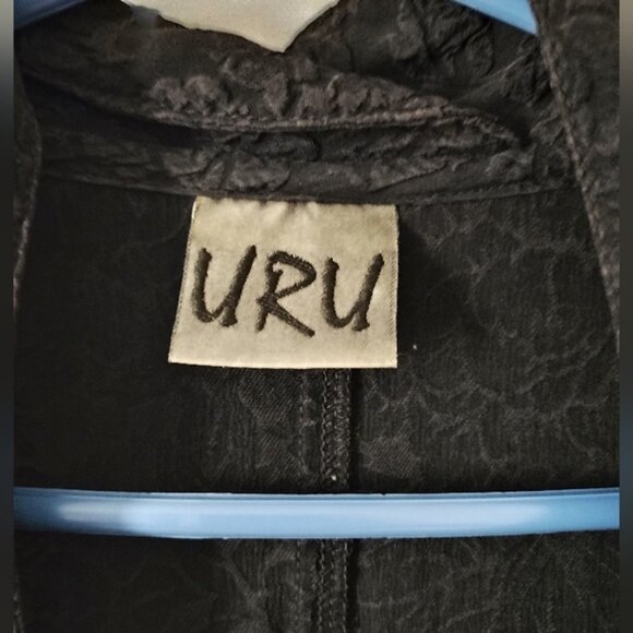 URU Black Hammered Silk Asymmetric Button Dress L - Picture 3 of 6